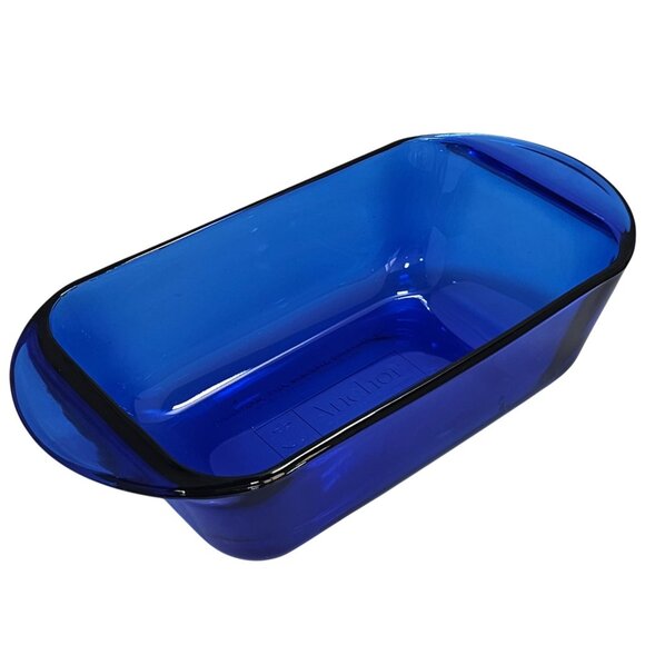 Anchor Hocking Cobalt Blue Loaf Pan 8.5" Baking Dish Presence line glass 1.5qt - Picture 2 of 9